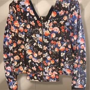Floral Bomber Jacket - Black and Multicolor by J Cooper size Medium